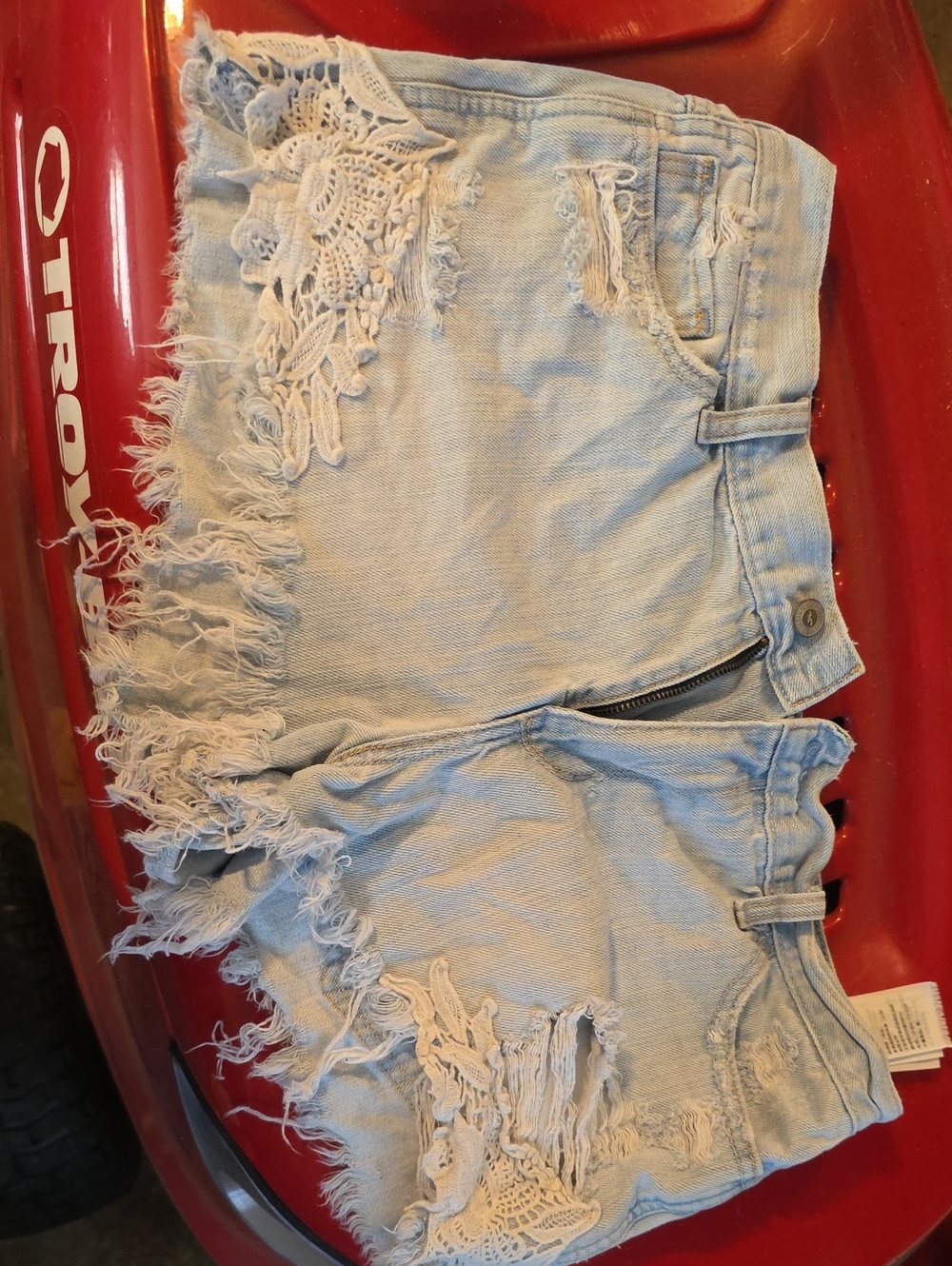 Hollister Light Blue Distressed Crochet Trim Denim Shorts